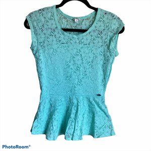 GUESS WOMENS GREEN LACE ROUND NECK TOP SIZE S